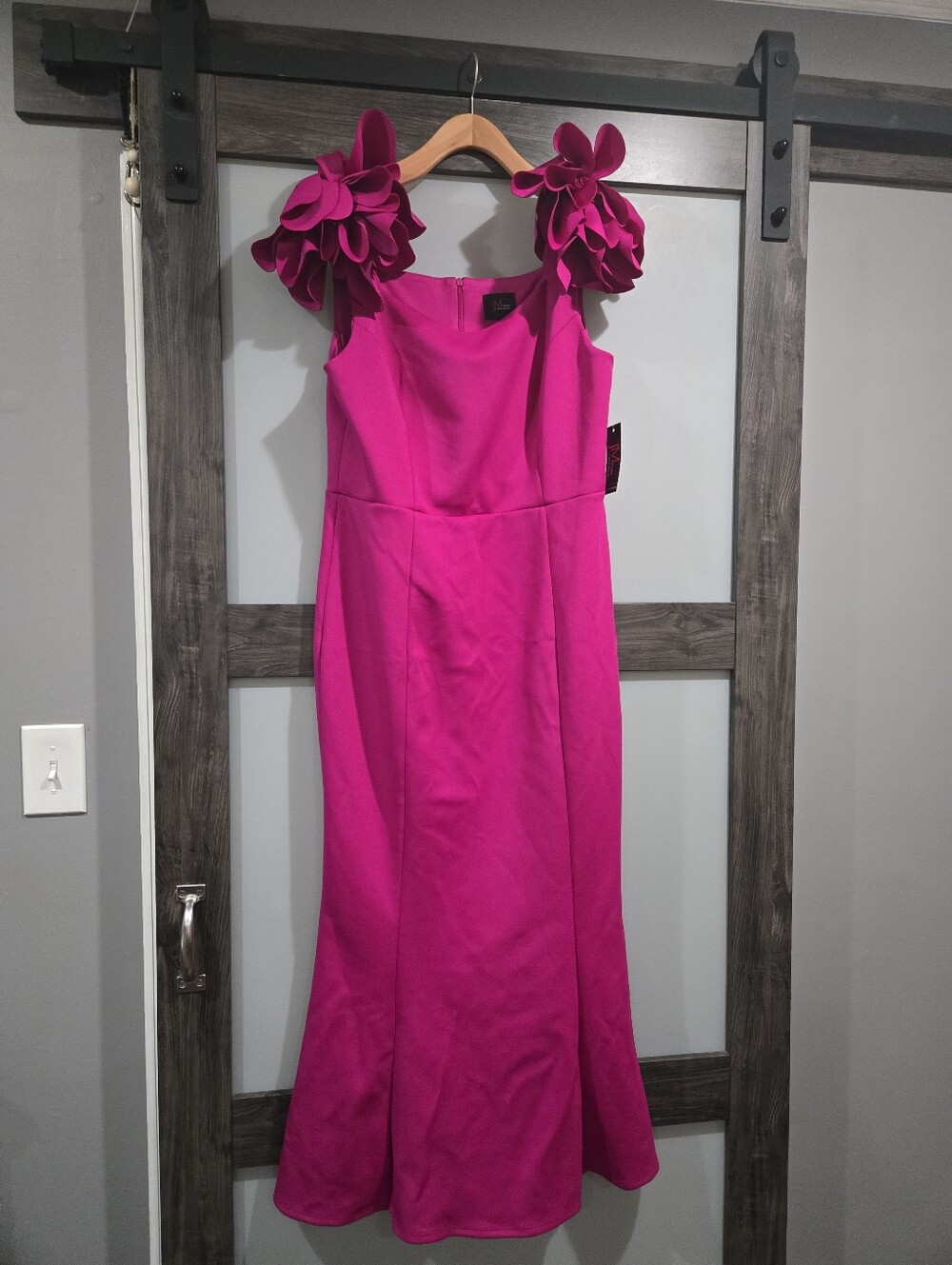 JM Studio Fuchsia Magenta evening gown dress flower petal detail size 14 NWT